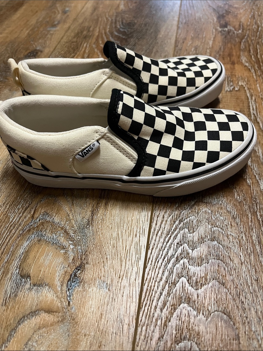 Vans Kids Slip-On Checkerboard Canvas Sneakers in Black and White